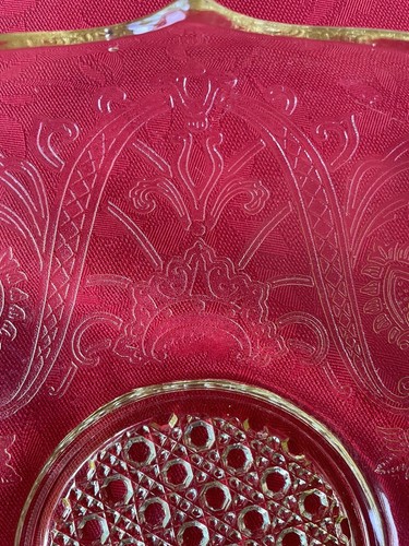 Landrum Topaz Console Bowl by Lancaster Glass 1934-1937 Raised Scroll Design - Picture 7 of 9