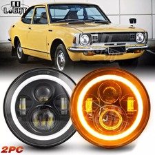For Toyota Corolla 1968-1979 Pair 7 Inch Round Led Headlights Halo Drl Turn Bulb