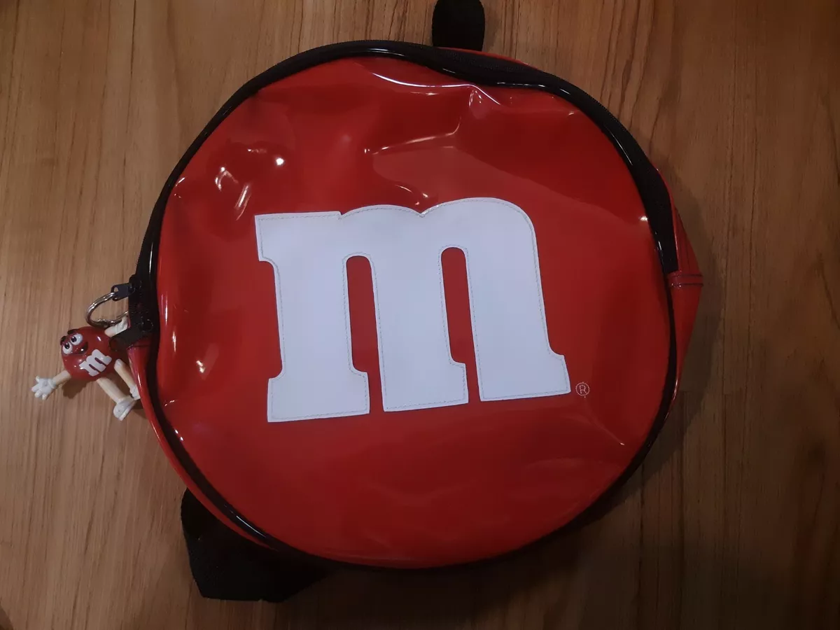 M&M PVC Bag Purse With Keychain Solid Red Round Zipper Closure Backpack