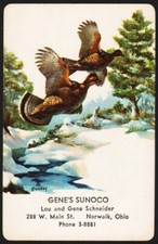 Vintage single playing card GENE'S SUNOCO gas oil pheasants Schneider Norwalk OH