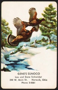Vintage single playing card GENE'S SUNOCO gas oil pheasants Schneider Norwalk OH