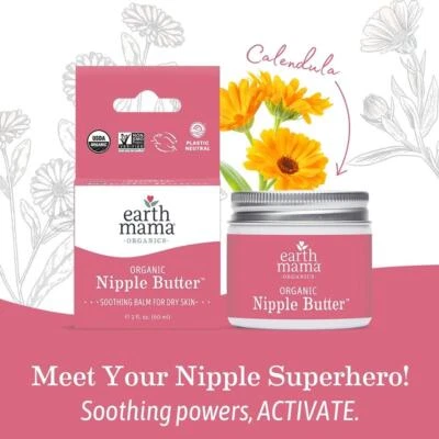 Earth Mama Organics Nipple Butter 60ml Lanolin Free Soothing Cream for Moms♧