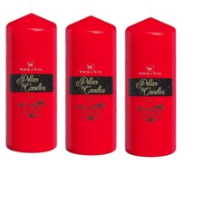 3 Pack Pillar Unscented Wax Tealight Candles Red 6'' tall Tea Lights 2.8"X 6''