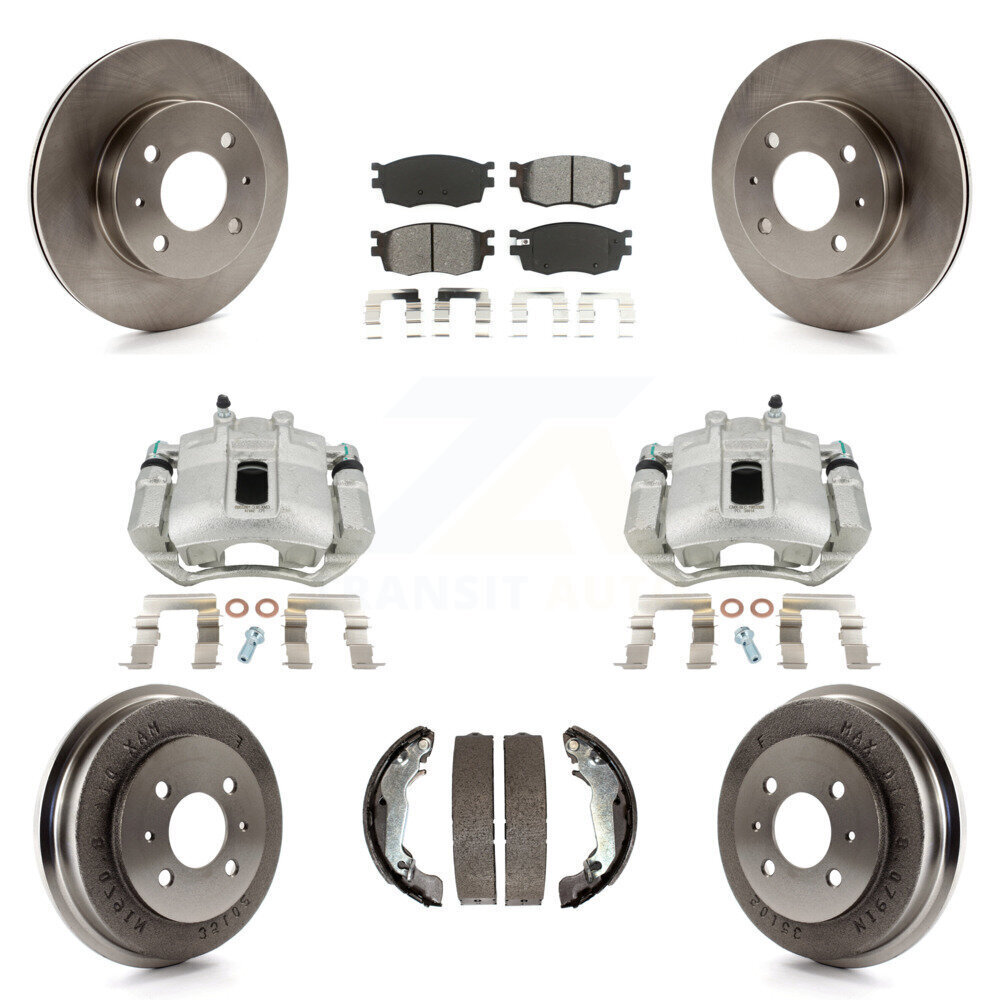 High-Performance Brake Caliper Rotors Drums Semi-Metallic Pads Front Rear Kit Compatible with Hyundai Accent