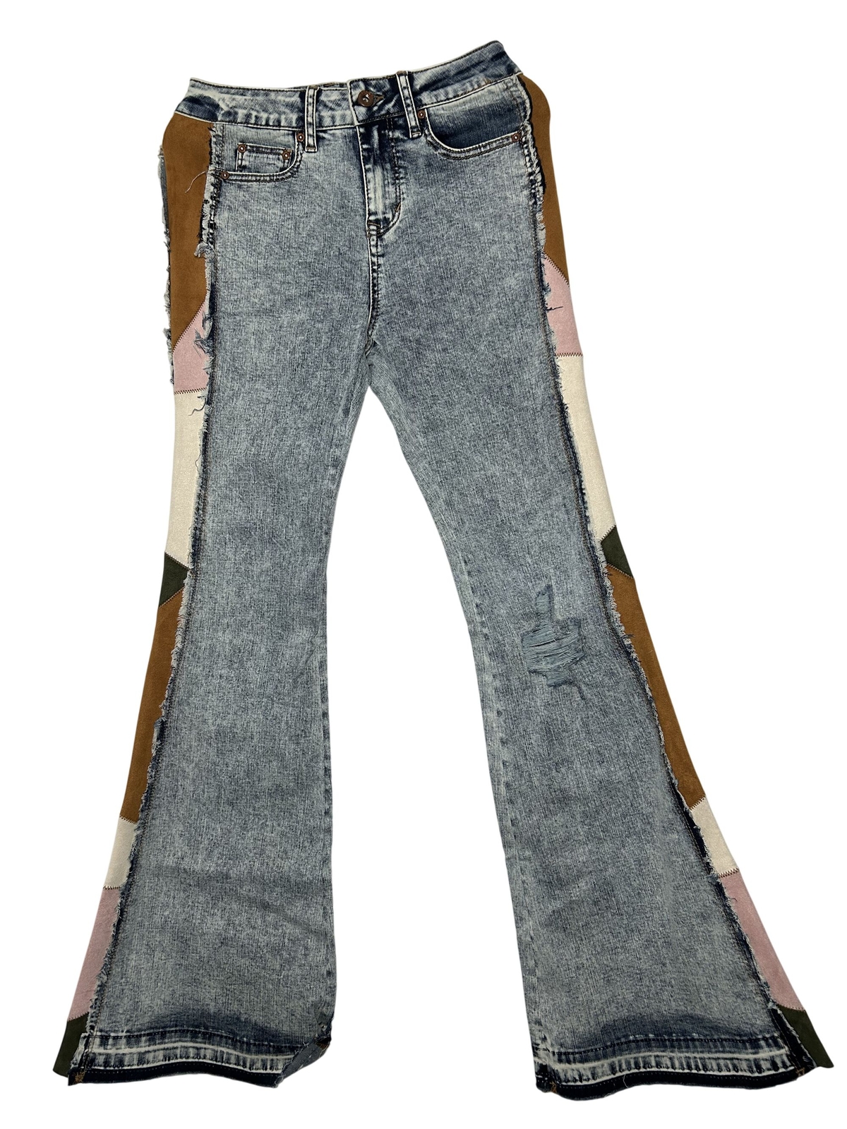 Grace in LA Blue High Waist Patchwork Flare Jeans Size 27