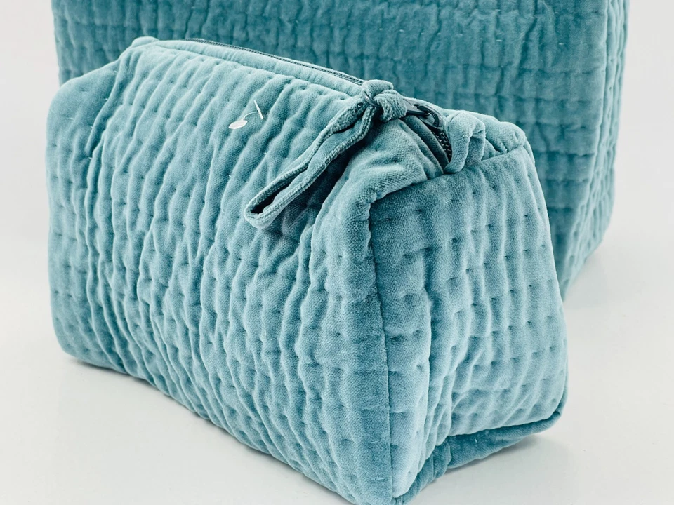 Винтажный Pottery Barn монограмма DST туалетных принадлежностей косметики сумка комплект пластиковый с подкладкой синий - Изображение 3 из 4