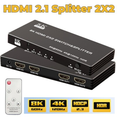 HDMI2.1 Switch 8K 60Hz 4K120Hz Splitter 2x2 HDR10+ Dolby Vision Video Converter