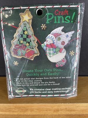 VTG 1995 Dimensions Holiday SNOWMAN / TREE 2.5'' Craft Pins Kit HOLIDAY FUN!