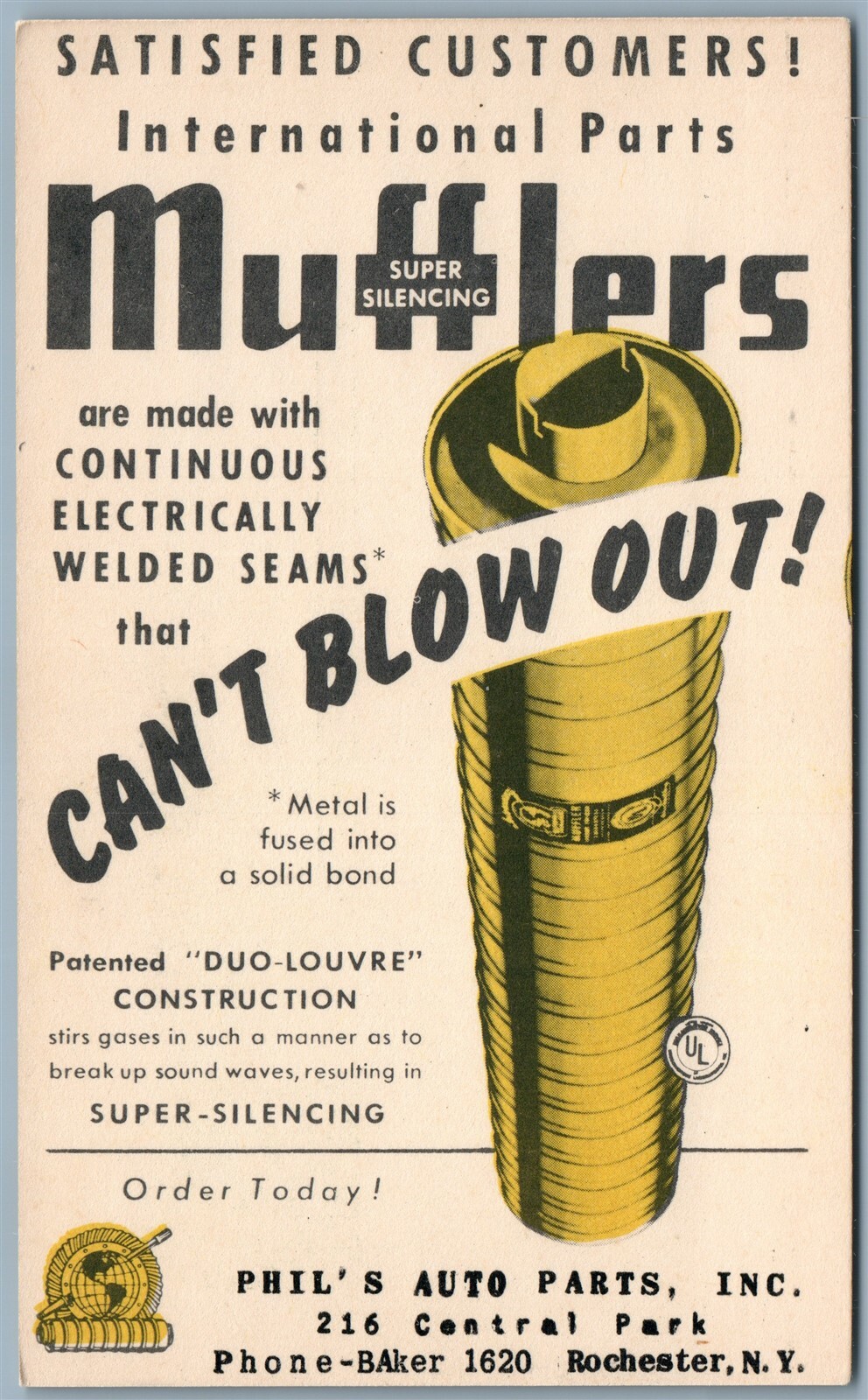 ROCHESTER NY PHIL'S AUTO PARTS MUFFLERS ADVERTISING ANTIQUE POSTCARD eBay