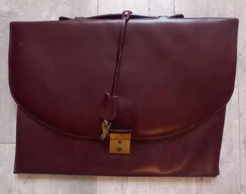 Porte-documents en cuir marron clair vintage des années 70