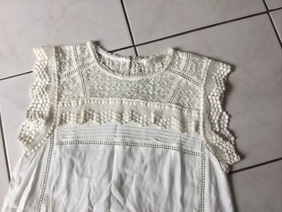 Chemisier / Blouse JUST ADDICT - Taille L - Blanc Dentelle & Broderie - Occasion Très Bon État
