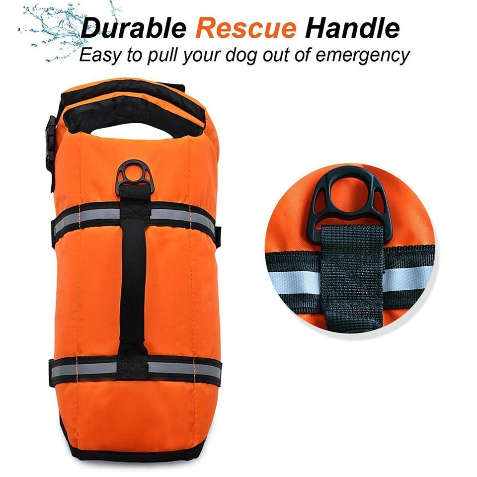 Pet Dog Life Jacket Puppy Swimming Safety Vest Reflective Stripe + PULL Handle - Image 3 of 4