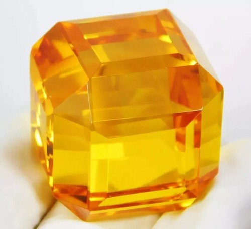 Top Quality 25-30 Ct Lab-Created Citrine | Yellow Cube Cut Gemstone | DIY Jewel - Picture 3 of 4