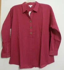 NWT J JILL LIGHTWEIGHT RELAXED PULLOVER SHIRT/TUNIC-LARGE-SANGRIA PINK-COTTON
