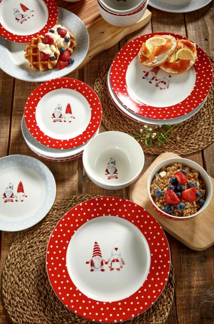 Gonk Christmas Dinner 12 Piece Set Plates Side Plates Bowls