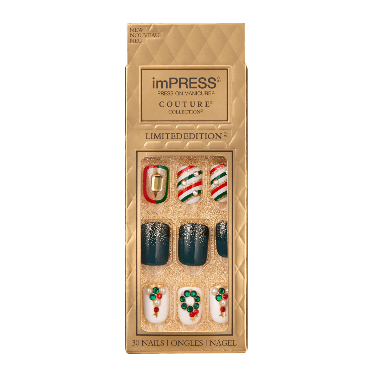 KISS IMPRESS PRESS ON NAILS ONE STEP MANICURE COUTURE CHRISTMAS NAILS HUG ME