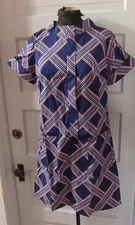 NIP 1960's CAROL BRENT Red Blue Plaid SS Dress 16