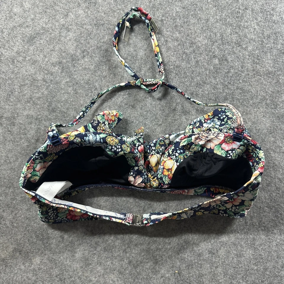 Top de bikini Zimmermann para mujer 1 azul marino floral bandeau halter lazo delantero natación Foto 2 de 4