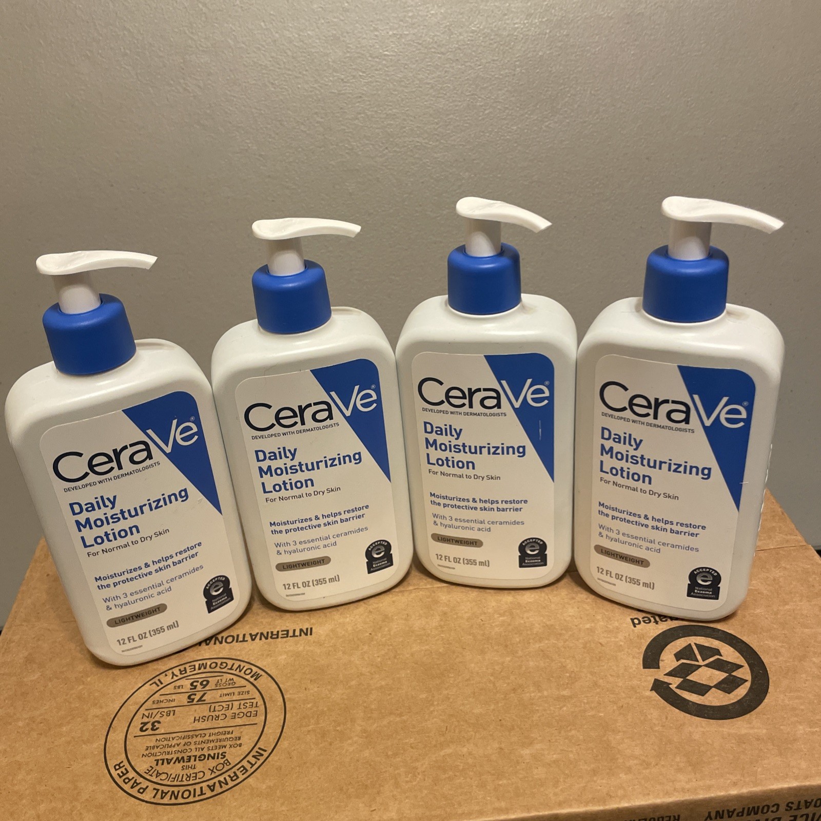 4 Pack CeraVe Daily Moisturizing Face and Body Lotion Normal To Dry Skin 12 oz