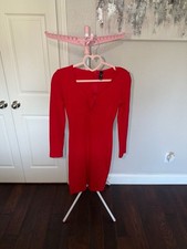 Windsor Long Sleeve Plunge Bodycon Midi Dress in Red