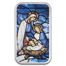 1 oz Silver Colorized Bar - Nativity in Stained Glass (Box & COA)