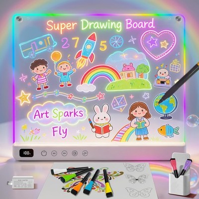 16'' Rechargeable Led Drawing Board for Kids with 13 Light Effect, Glow Doodle...