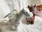 NWT-VTG Ty Beanie Babies SCORCH the Dragon 1998 and Magic The White Dragon 1995