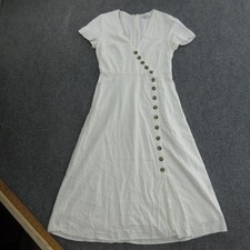 Madewell Dress Womens 0 White Short Sleeve Button Front Wrap Midi Fit Flare