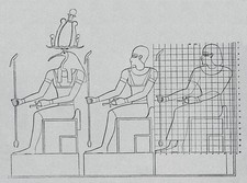 Imhotep Egyptian patron god of medicine seated between Thoth god o- Old Photo