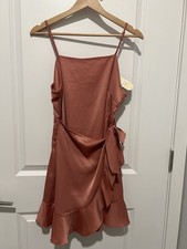 Altar'd State Womens Sleeveless Wrap Mini Dress Britta Large Dusty Mauve NWT $70