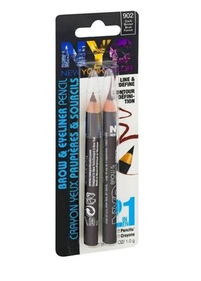 NYC Brow & Eyeliner Pencil, Line & Define 2 Pencils, Shade: 902 Dark Brown
