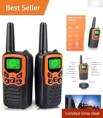 Durable Outdoor Walkie Talkies with Built-in Flashlight - 22 Channels, 2 Pack