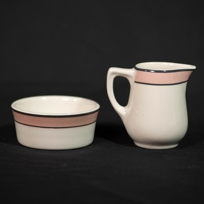 Vtg Lamberton Sterling China Creamer Sugar Bowl Set Pink Charcoal Band