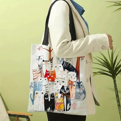 Cat's Kitty Meow! Large Travel Tote Shoulder Bag, Reusable Grocery Shopping Bag