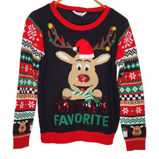 Santa  s Favorite Girls L Reindeer Ugly Christmas Sweater Light Up No Boundaries