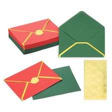 50 Pcs A7 7.3x5.3" Gold Border Envelopes for Wedding Invitation, Dark Green/Red