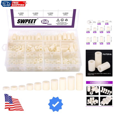 #ad #ad 150Pcs Nylon Round Spacer Standoff Screw Nut Assortment Kit Nylon PA66 Plast... $30.39