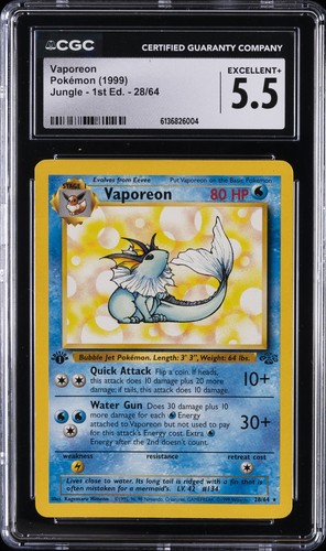 Vaporeon (1st Edition) graded CGC 5.5 for sale on eBay