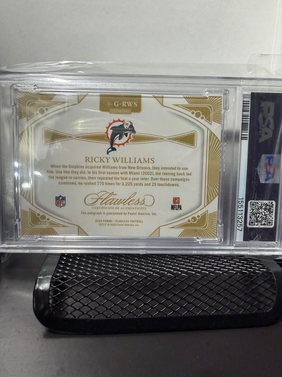 2024 Panini Flawless - Greats Auto Ricky Williams #G-RWS /25 PSA 8 POP 1 view 3
