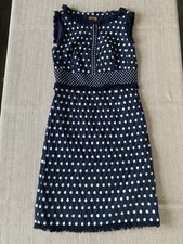 Tory Burch Navy Blue Polka Dot Jacquard Shift Dress Fringe Size 0