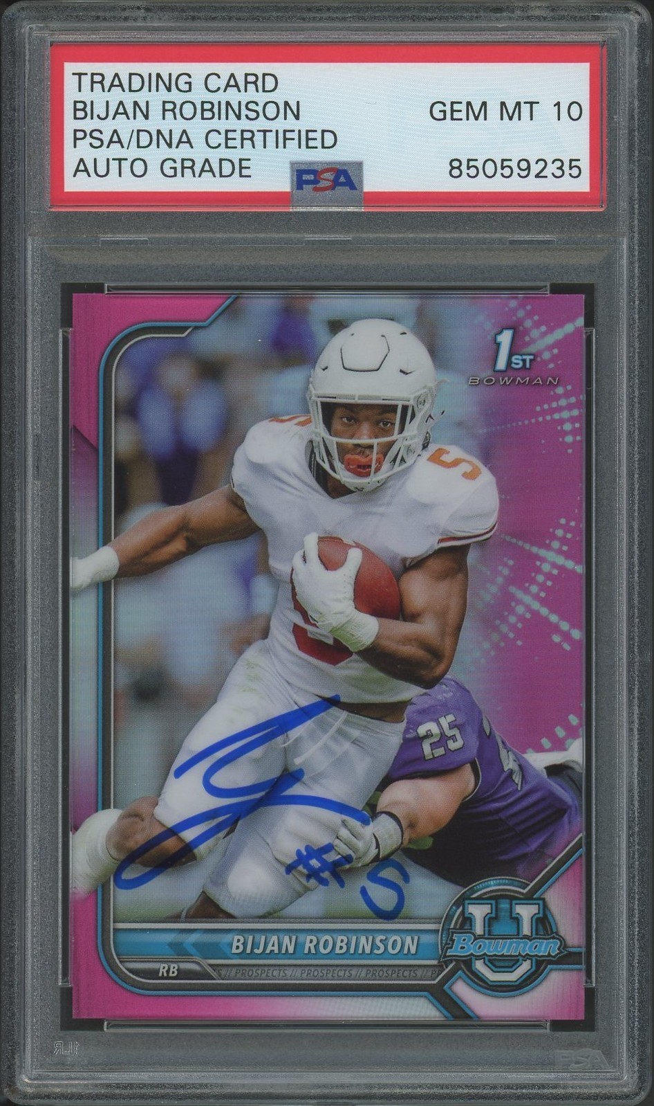 BIJAN ROBINSON SIGNED 2022 BOWMAN UNIVERSITY 1ST CHROME PINK CARD-GEM MT 10 AUTO