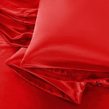 Satin Pillow Cases for Women Standard Size Set of 2, Red Satin Pillowcase for