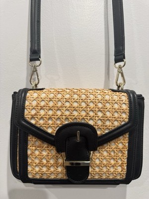 ZARA chain handle RATTAN CROSSBODY BAG Black Vegan leather