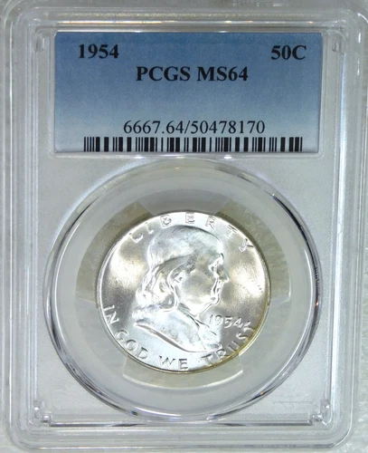 1954 P Franklin Half Dollar PCGS MS64 Frosty White 95% FBL PQ New Holder #L341E