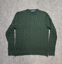 Polo Ralph Lauren Cable Knit Sweater Mens Medium Green Cotton Pullover Prep