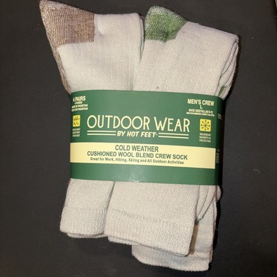 HOT FEET Men's Cushioned Wool Blend Crew Socks Outdoor Wear Size L(6-12)  4 Pack