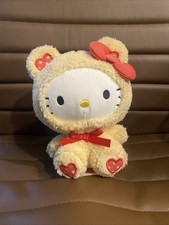 Hello Kitty Ivory Teddy Bear Costume Polka Dot Hearts Fuzzy Plush Kawaii 6.7