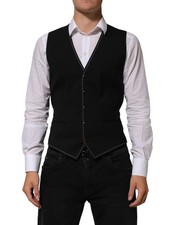 Dolce & Gabbana Black Wool Dress Formal Men Waistcoat Men's Vest Authentic