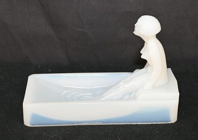Vintage Art Deco H. Hoffman Style Nude Bather Opalescent Milk Glass Soap Dish