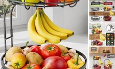 Fruit Basket for Kitchen Counter - 2-Tier Large 10.0"D x 10.0"W x 14.0"H Black